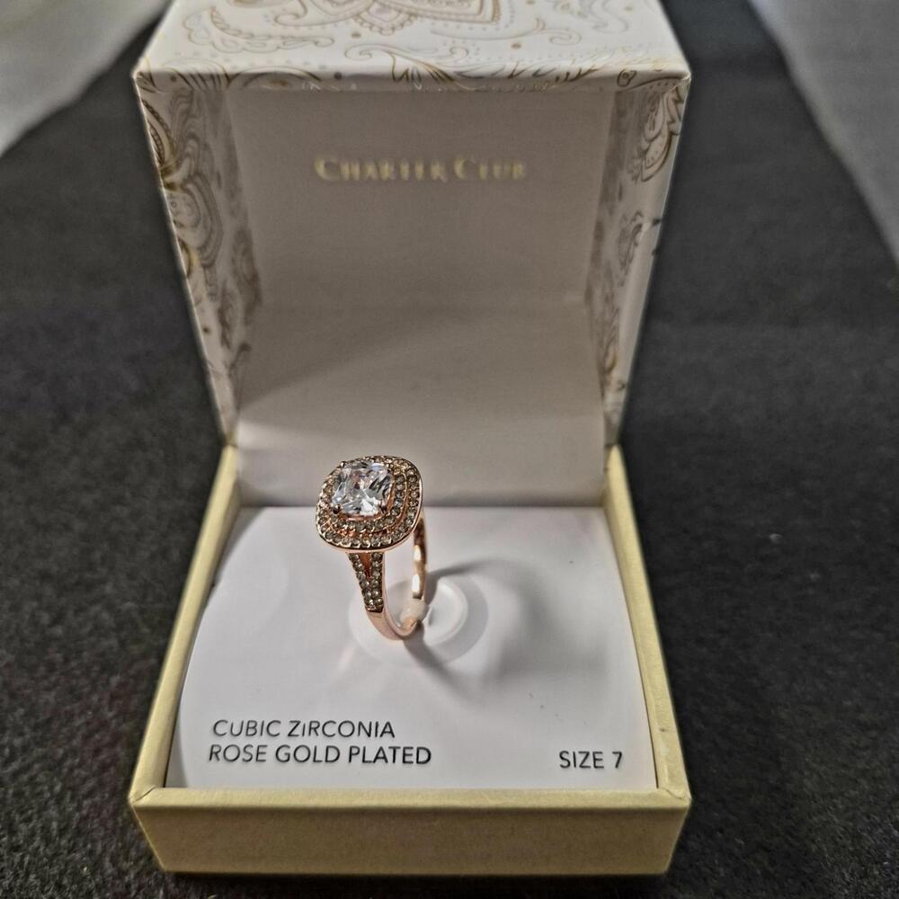 Charter Club Double Halo Crystal Center Ring Size 7 - Picture 3 of 3